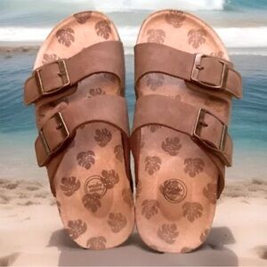 ☀️WONDER NATION☀️ VELCRO STRAP VEGAN LEATHER PADDED HEAL & ARCH SUPPORT SANDALS